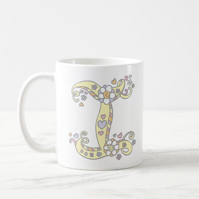 Monogramme décoratif I coeurs et fleurs mug (Gauche)