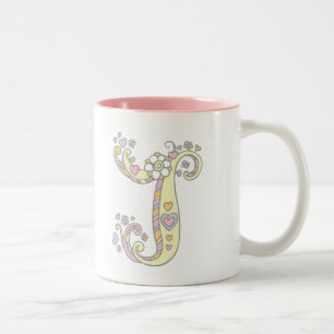 Monogramme décoratif J coeurs et fleurs mug