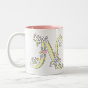 Monogramme décoratif N coeur fleurs art mug