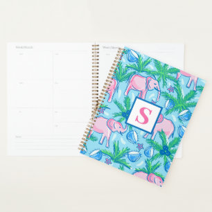 Monogramme d'éléphant bleu rose pâle