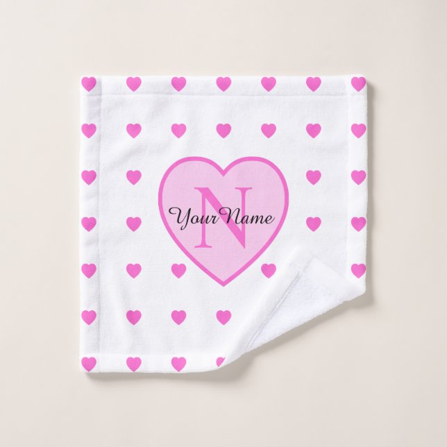 Monogramme des Coeurs rose et blanc (Gant de toilette)