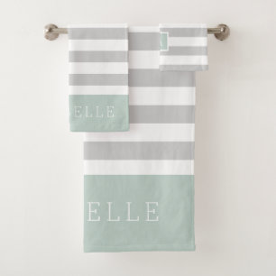 Monogramme des rayures de menthe et de gris Coul