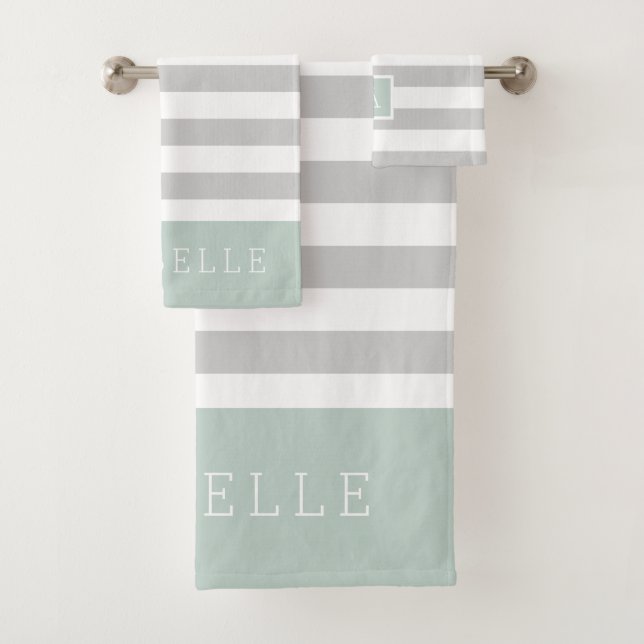 Monogramme des rayures de menthe et de gris | Coul (En situation)
