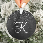 Monogramme d'étincelle à Parties scintillant noire<br><div class="desc">Personnalisez facilement ce design tendance et élégant,  avec une jolie parties scintillant brillante noire sur un arrière - plan métallique brossé noir.</div>