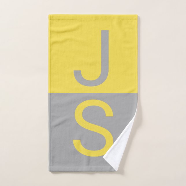 Monogramme d'initiales modernes jaune et gris (Serviette à main)
