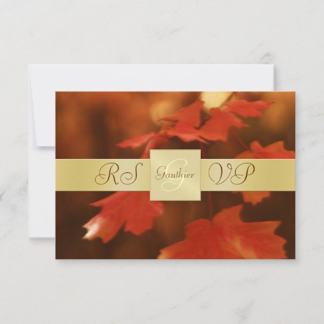 Monogramme d'or Automne Feuilles d'automne RSVP In (Devant)