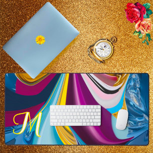 Monogramme d'or bleu 3D Abstrait liquide