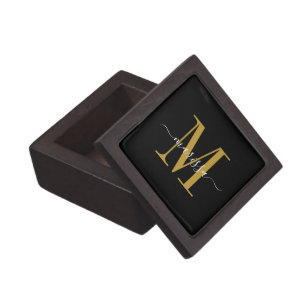 Monogramme d'or Boîte cadeau en bois magnétique no
