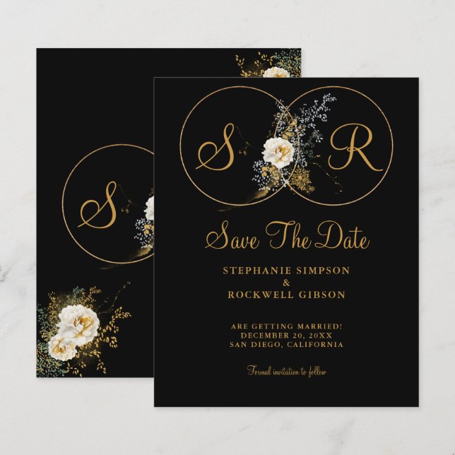 Monogramme D'Or BUDGET Sur Nom Noir Mariage Initia (Devant / Derrière)