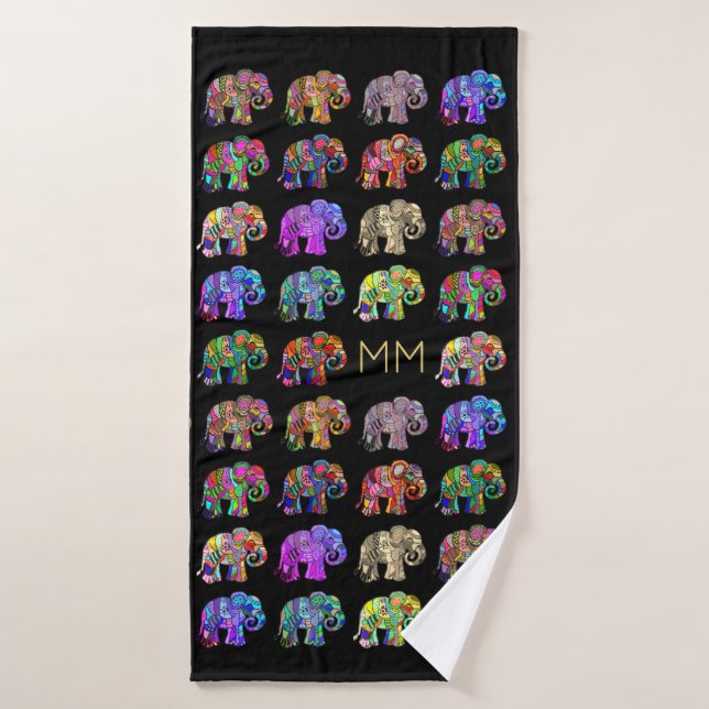 Monogramme d'or Élégant Louveur d'éléphant noir (Serviette de bain)