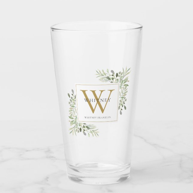 Monogramme d'or Élégant verre de verdure moderne (Devant)