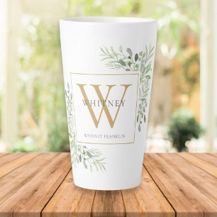 Monogramme d'or Élégante verdure moderne Latte Mug