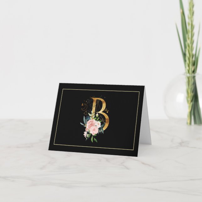 MONOGRAMME D'OR ET DE ROSE NOIR INITIAL B (Devant)