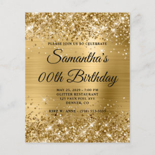 Monogramme d'or Glittery Budget Anniversaire Invit
