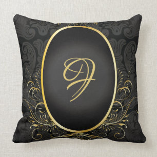 Monogramme d'or noir Classé Coussin de style Royal