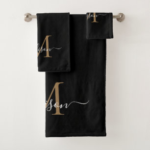 Monogramme d'or noir moderne Nom élégant du script