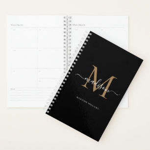 Monogramme d'or noir moderne Nom élégant du script