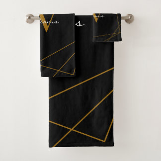 Monogramme d'or noir moderne Nom géométrique Scrip