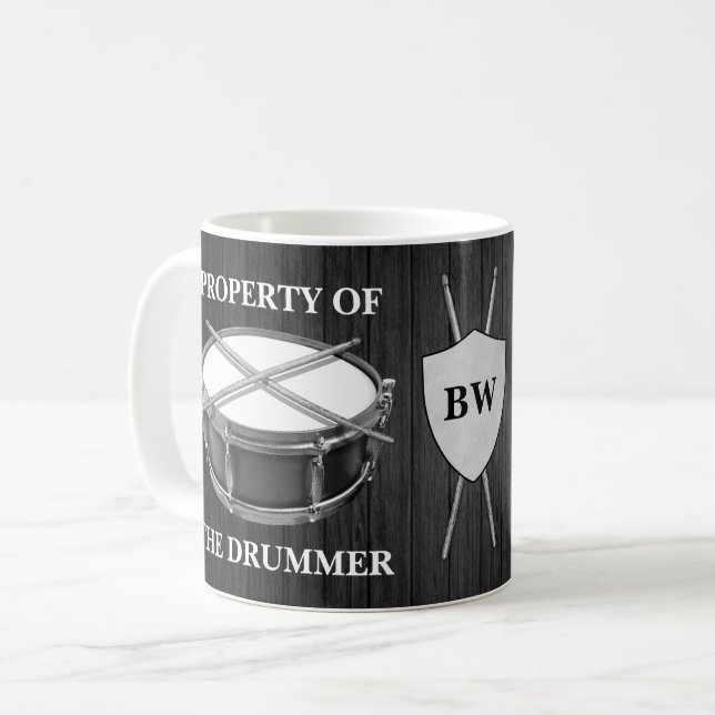 Monogramme Drummer Snare Drum Drumsticks Mug Mug (Devant gauche)