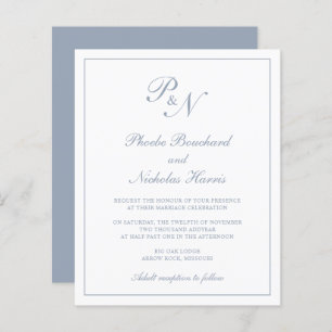 Monogramme Dusty Blue Budget Faire-part de mariage