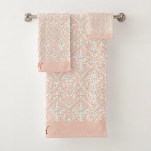 Monogramme Elegance Peach & White Damask