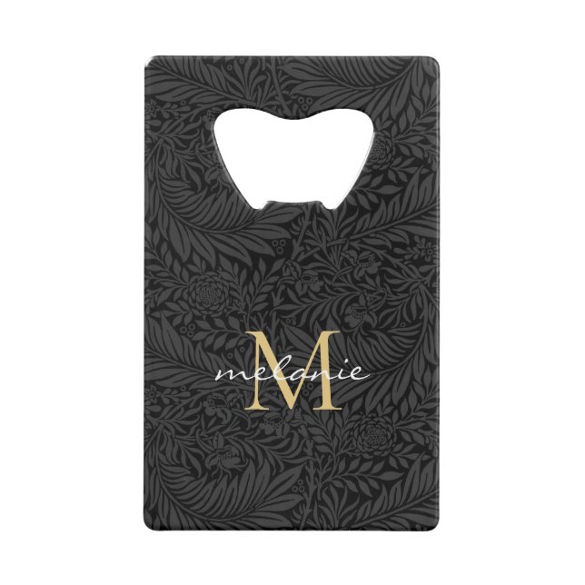 Monogramme élégant à motif floral noir et or (Devant)