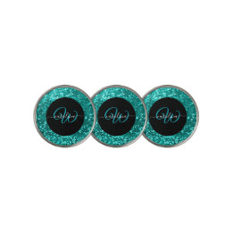 monogramme élégant aqua nom de parties scintillant