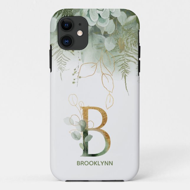 Monogramme Elegant B Vert Coque-Mate coque iphone (Dos)