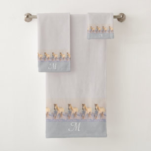 Monogramme, Élégant, Chevaux sur Gris Cendré Gains