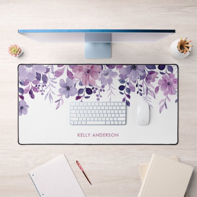 Monogramme élégant floral aquarelle violet (Bureau 1)