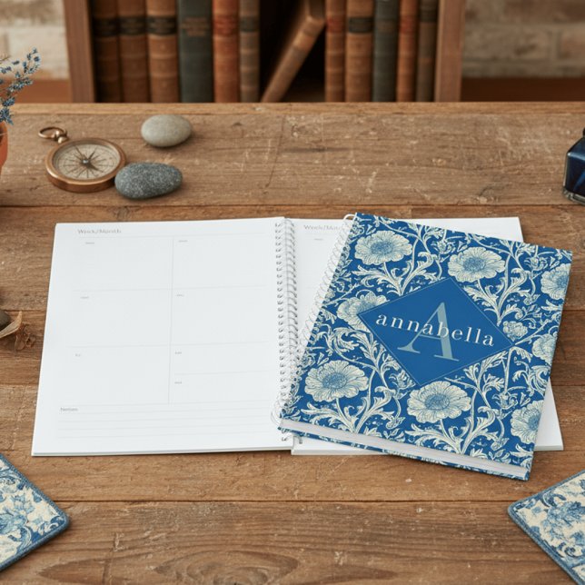 Monogramme élégant floral bleu William Morris (Créateur téléchargé)