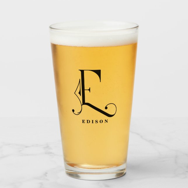 Monogramme élégant initial E avec verre de nom de  (Devant (rempli))