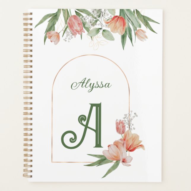 Monogramme Elegant Initial & Nom Aquarelle Floral (Devant)
