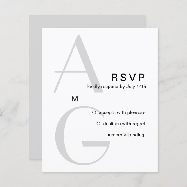 Monogramme élégant. Mariage moderne simple RSVP (Devant / Derrière)