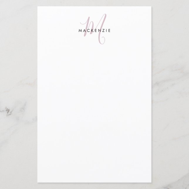 Monogramme élégant moderne blanc rose blush écritu (Devant)