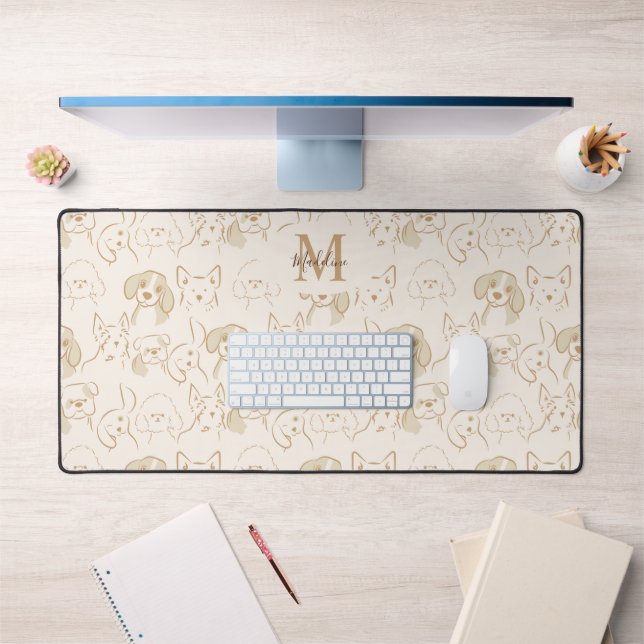 Monogramme élégant Motif de chien pop neutre migno (Bureau 1)