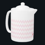 Monogramme élégant Motif rose personnalisé moderne<br><div class="desc">Script de typographie rose foncé personnalisé, personnalisé, élégant, cool moderne chic design géométrique tendance motif zig rose clair arrière - plan, classe, monogrammed, porcelaine 100% blanche, lave-vaisselle, coffre-fort micro-ondes, théière. Entrez simplement votre nom / nom d'enfant / nom de famille / nom d'entreprise, pour customiser. Fabrique un grand cadeau pour...</div>