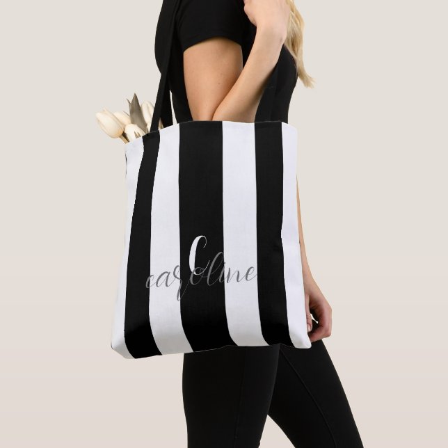 Monogramme élégant noir et blanc Sac fourre-tout r (De près)
