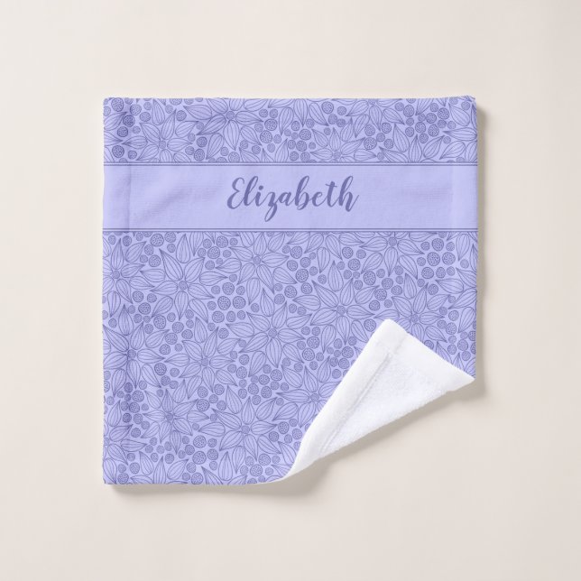 Monogramme Élégant Périwinkle bleu violet Floral  (Gant de toilette)