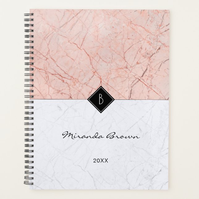 Monogramme Elegant Rose Gold Gris Marbre Planner (Devant)
