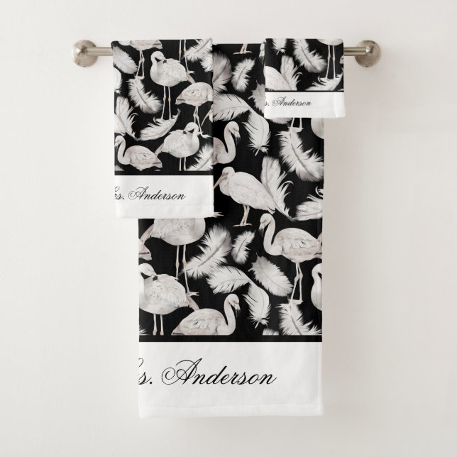 Monogramme Élégant Script Black White Swan Feather (En situation)