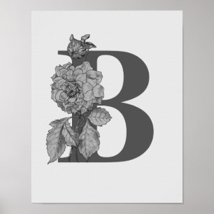 Monogramme élégant Silver Peony Poster initial B