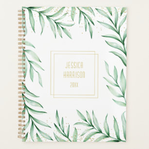 Monogramme Elégant Verdure Aquarelle Feuilles Big