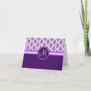 Monogramme Elegant Vintage pourpre et blanc Damas