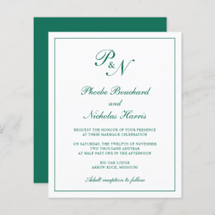Monogramme Emerald Green Budget Faire-part de mari