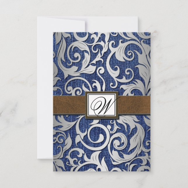 Monogramme en cuir Denim Occidental Mariage Cartes (Devant)