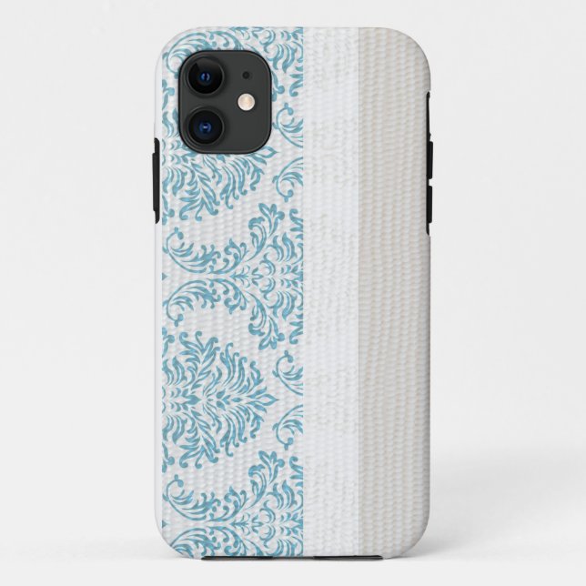 Monogramme en fibre bleue Damask IPHONE 5 Coque (Dos)