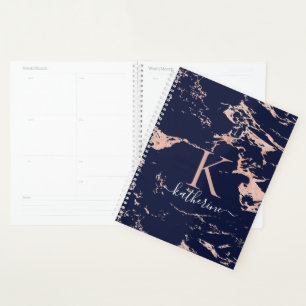 Monogramme en marbre bleu marine Rose or