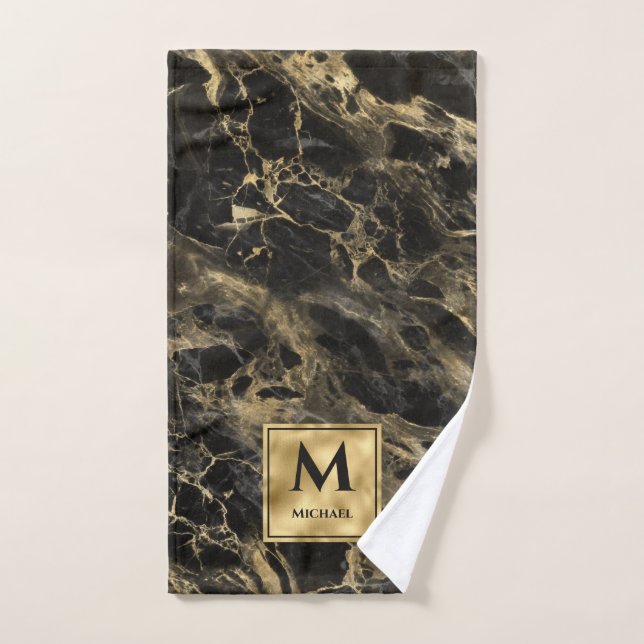 Monogramme en marbre noir et or Elégant luxe (Serviette à main)
