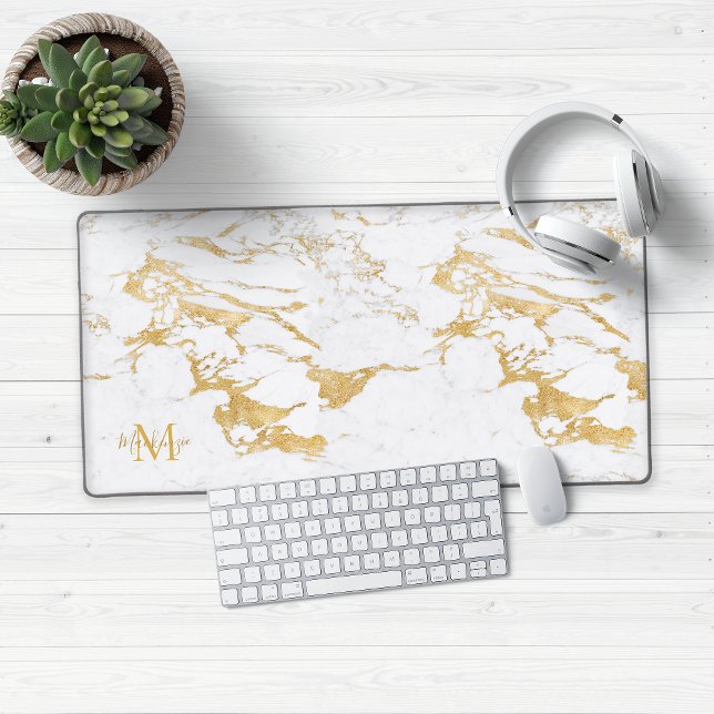 Monogramme en marbre or élégant de luxe (Luxury Gold Foil Marble Desk Mat Mouse Pad)